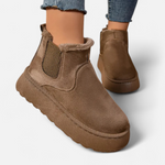 Botas de Ankle de Plataforma Curta em Plush para Mulheres Marrom