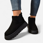 Botas de Ankle de Plataforma Curta em Plush para Mulheres Preto