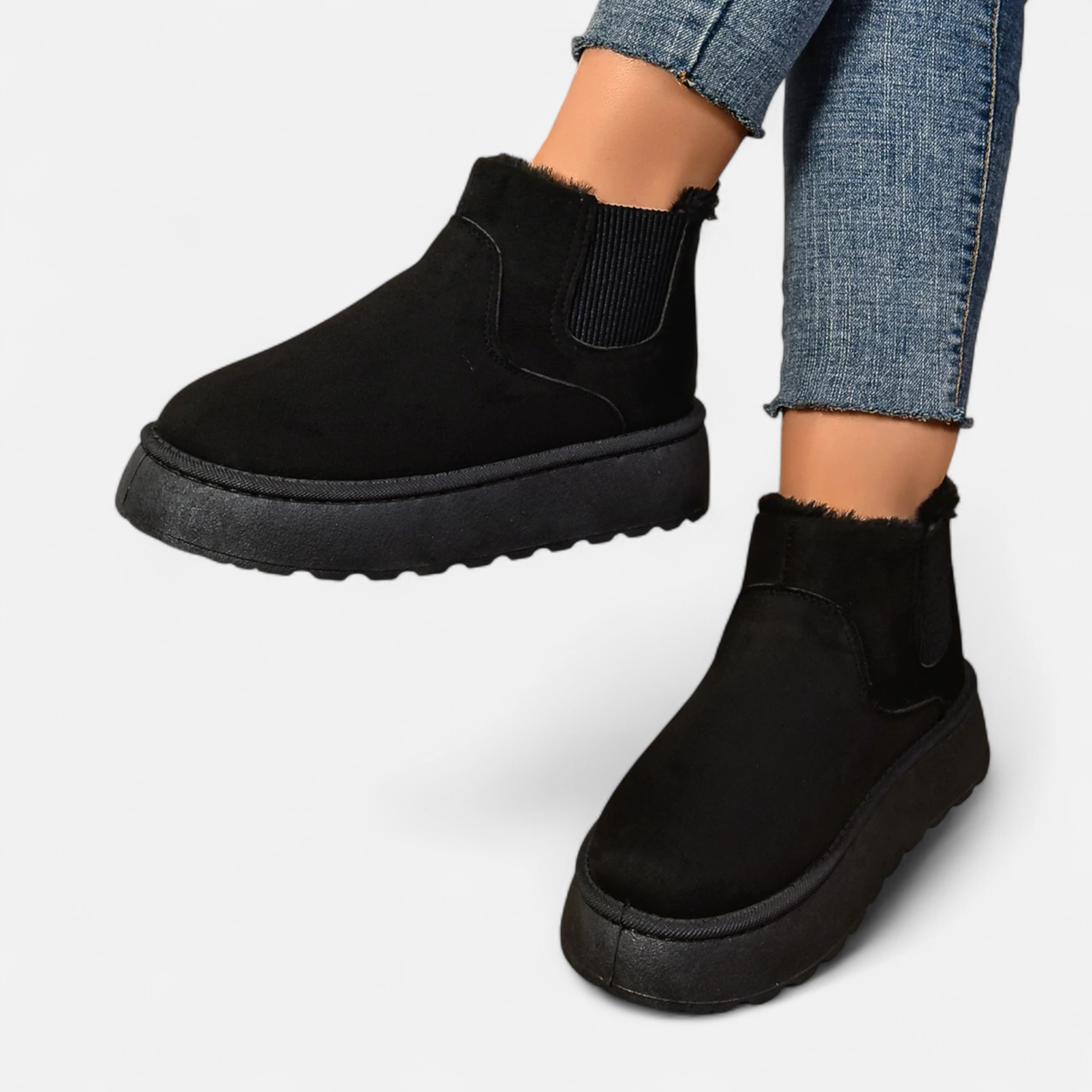 Botas de Ankle de Plataforma Curta em Plush para Mulheres