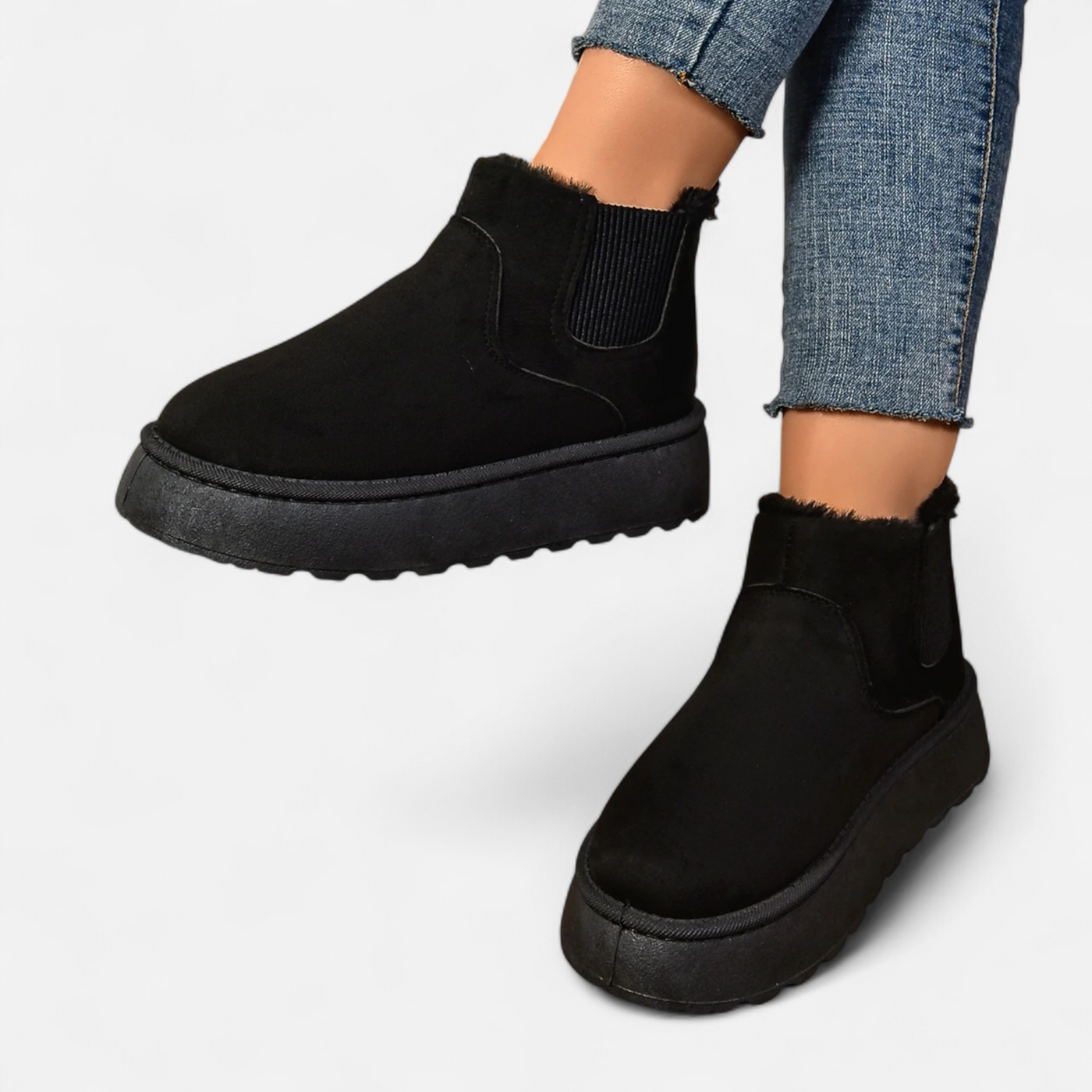 Botas de Ankle de Plataforma Curta em Plush para Mulheres