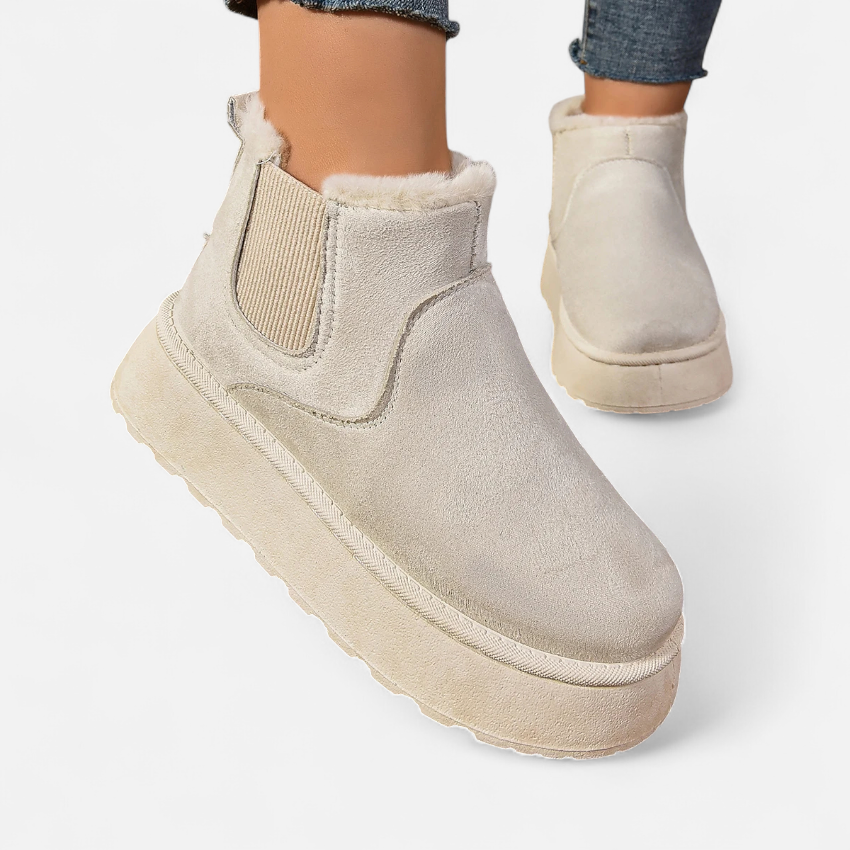 Botas de Ankle de Plataforma Curta em Plush para Mulheres