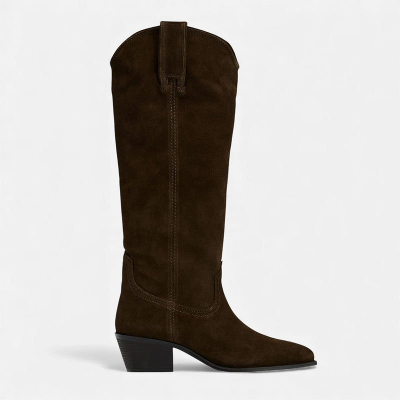 Botas de Camurça Femininas até o Joelho para Outono e Inverno Chocolate