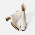 Botas de Cano Curto Vintage de Bico Quadrado para Mulheres Branco