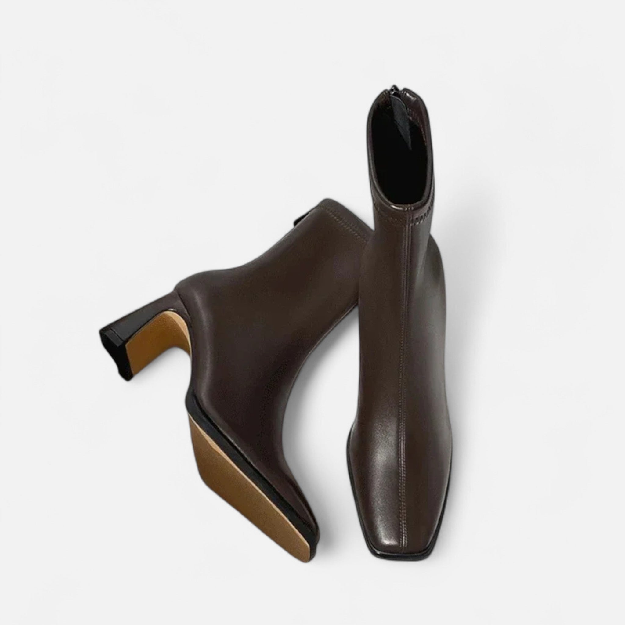 Botas de Cano Curto Vintage de Bico Quadrado para Mulheres Marrom