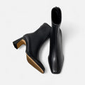 Botas de Cano Curto Vintage de Bico Quadrado para Mulheres Preto