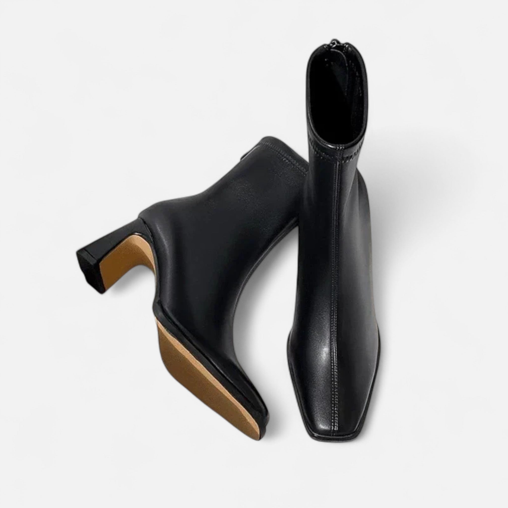 Botas de Cano Curto Vintage de Bico Quadrado para Mulheres Preto