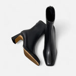 Botas de Cano Curto Vintage de Bico Quadrado para Mulheres Preto
