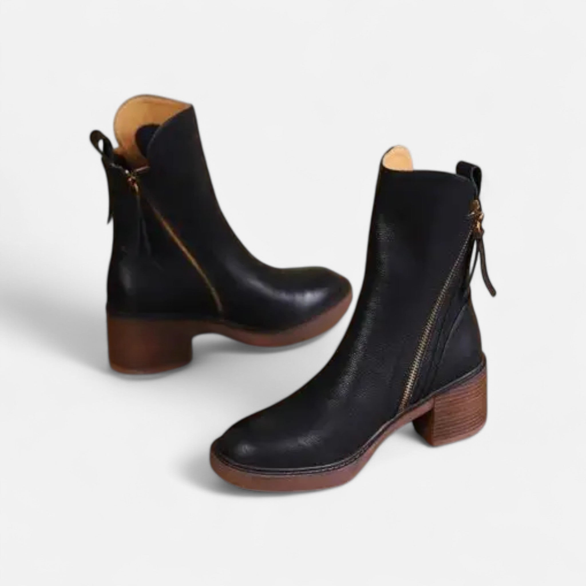 Botas de Couro Rasteiras de Salto Baixo para Mulheres