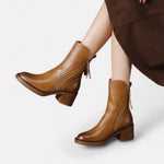 Botas de Couro Rasteiras de Salto Baixo para Mulheres