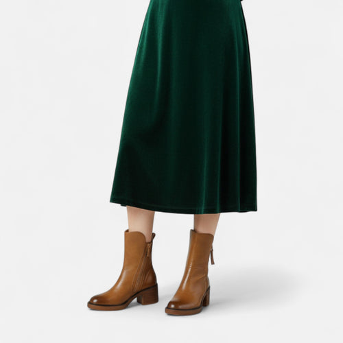 Botas de Couro Rasteiras de Salto Baixo para Mulheres
