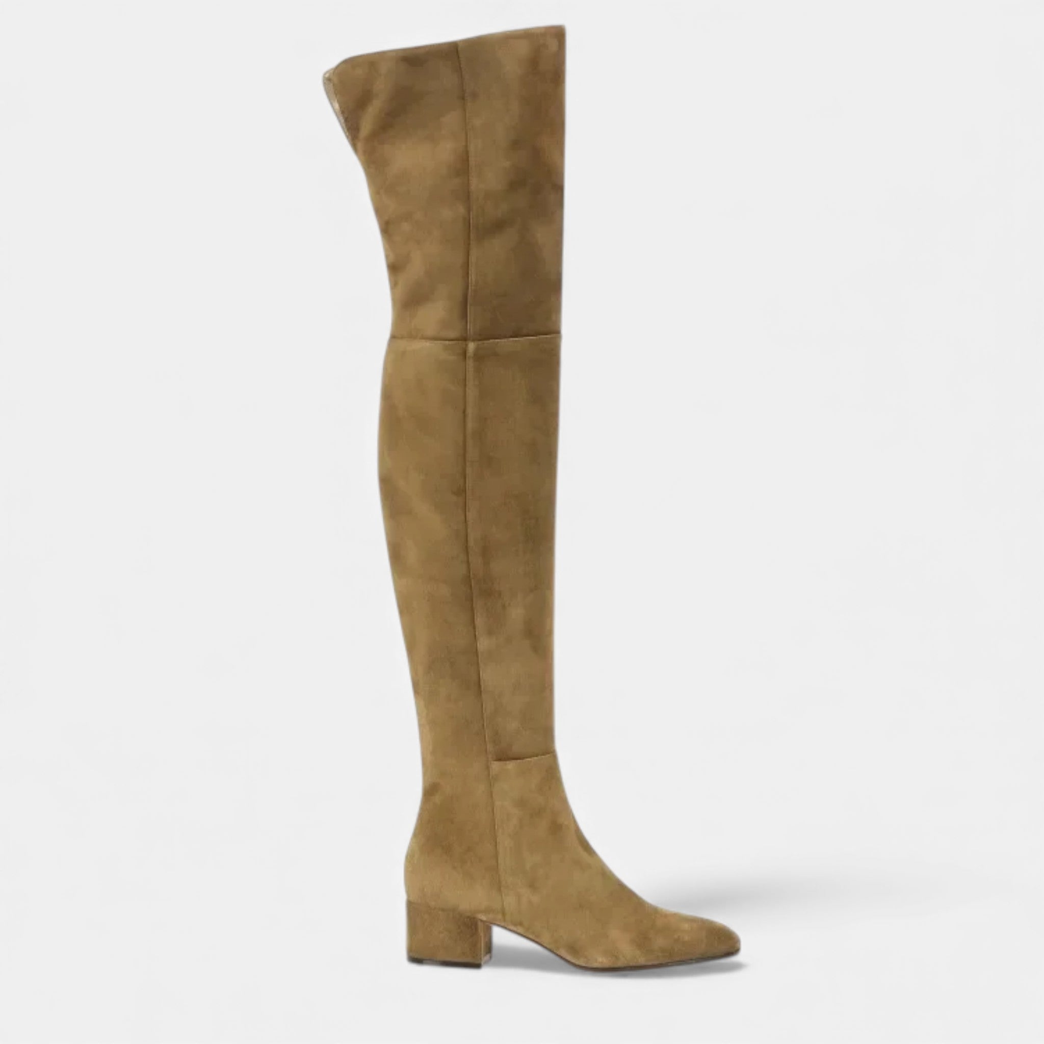Botas de Inverno em Camurça Sintética para Mulheres, Acima do Joelho Caqui