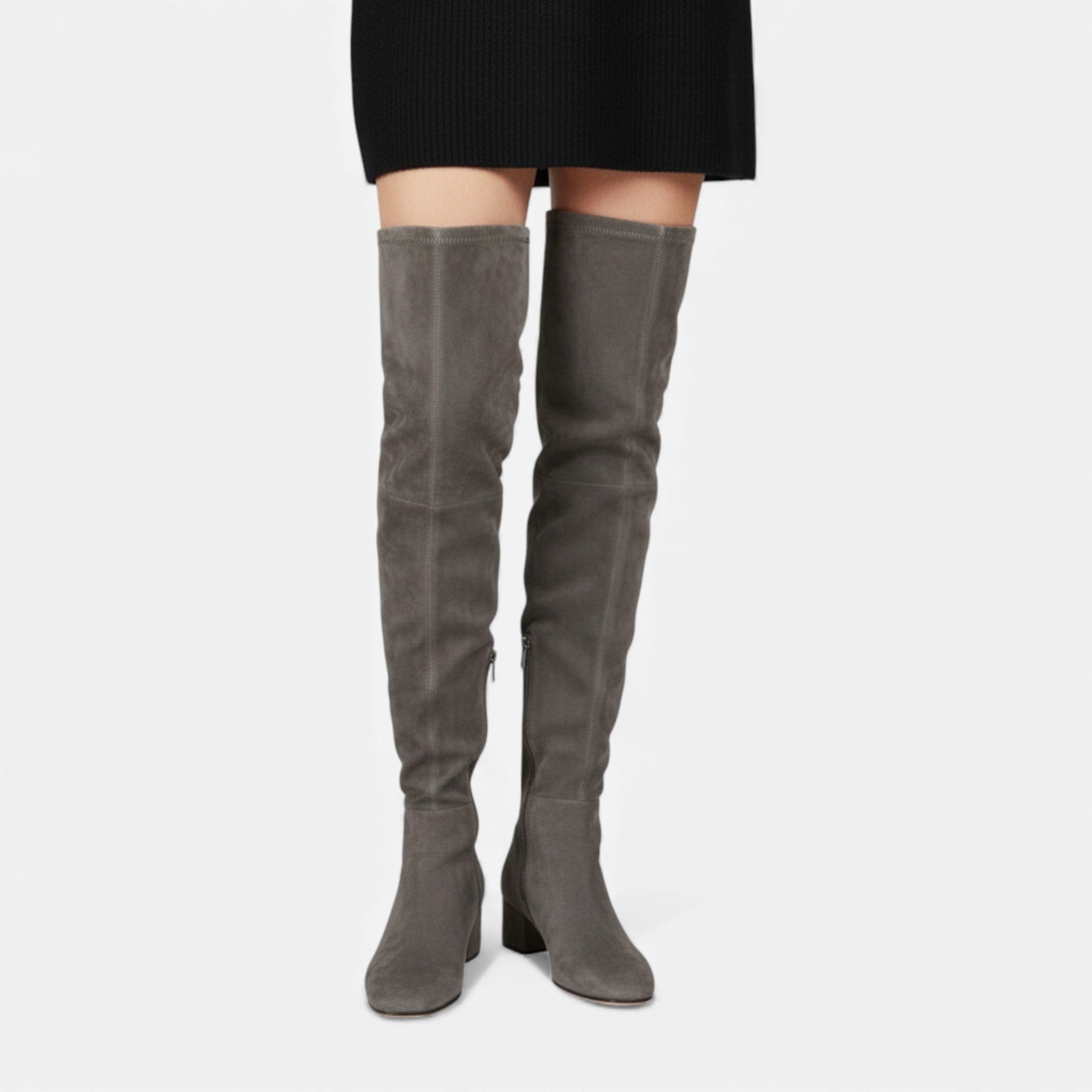 Botas de Inverno em Camurça Sintética para Mulheres, Acima do Joelho Cinza