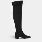 Botas de Inverno em Camurça Sintética para Mulheres, Acima do Joelho Preto