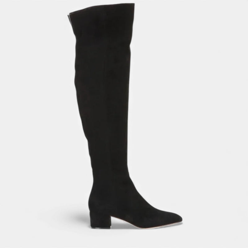 Botas de Inverno em Camurça Sintética para Mulheres, Acima do Joelho Preto