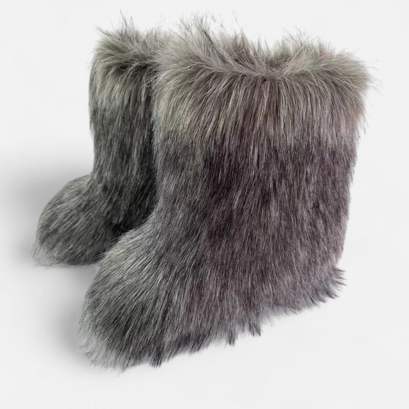 Botas de Pelúcia Sintética | Conforto Luxuoso para o Inverno Cinza