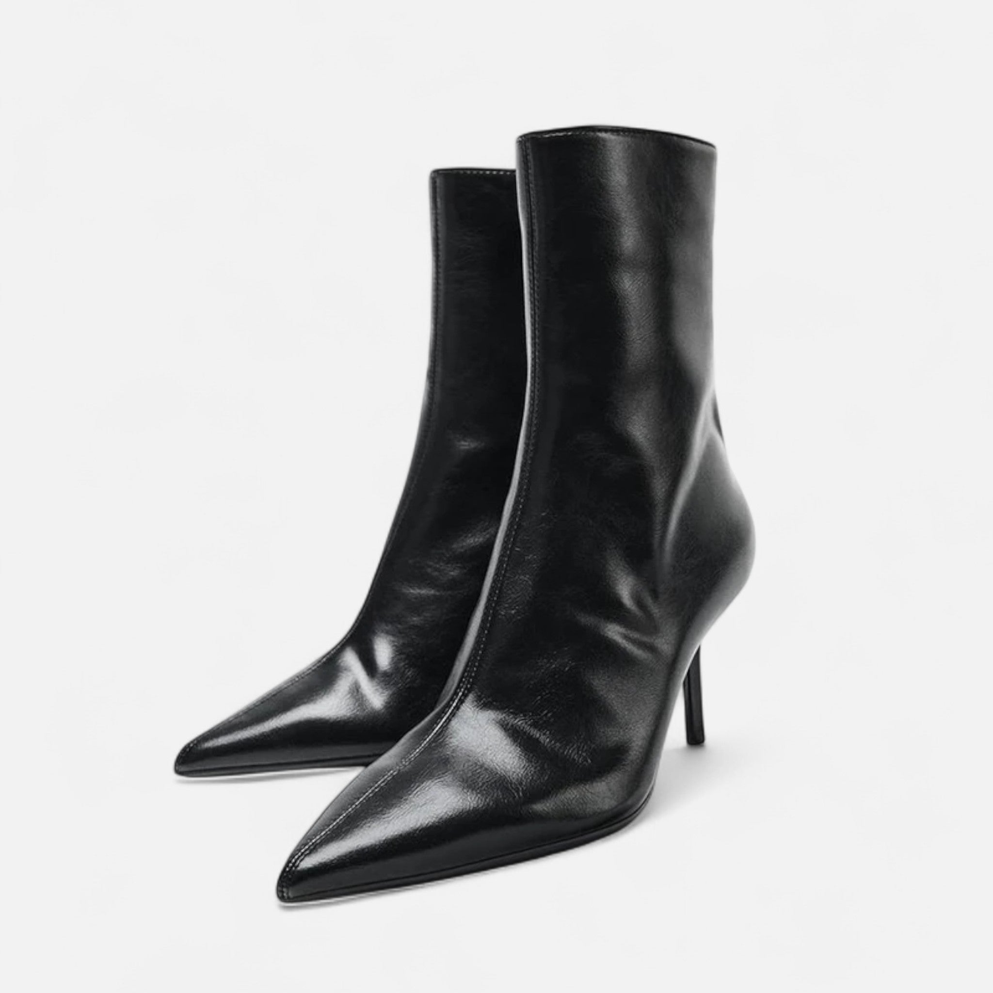 Botas de Salto Alto com Bico Fino para Mulheres – Elegância Retro Luxuosa Preto