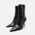 Botas de Salto Alto com Bico Fino para Mulheres – Elegância Retro Luxuosa Preto