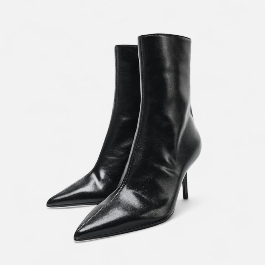 Botas de Salto Alto com Bico Fino para Mulheres – Elegância Retro Luxuosa Preto