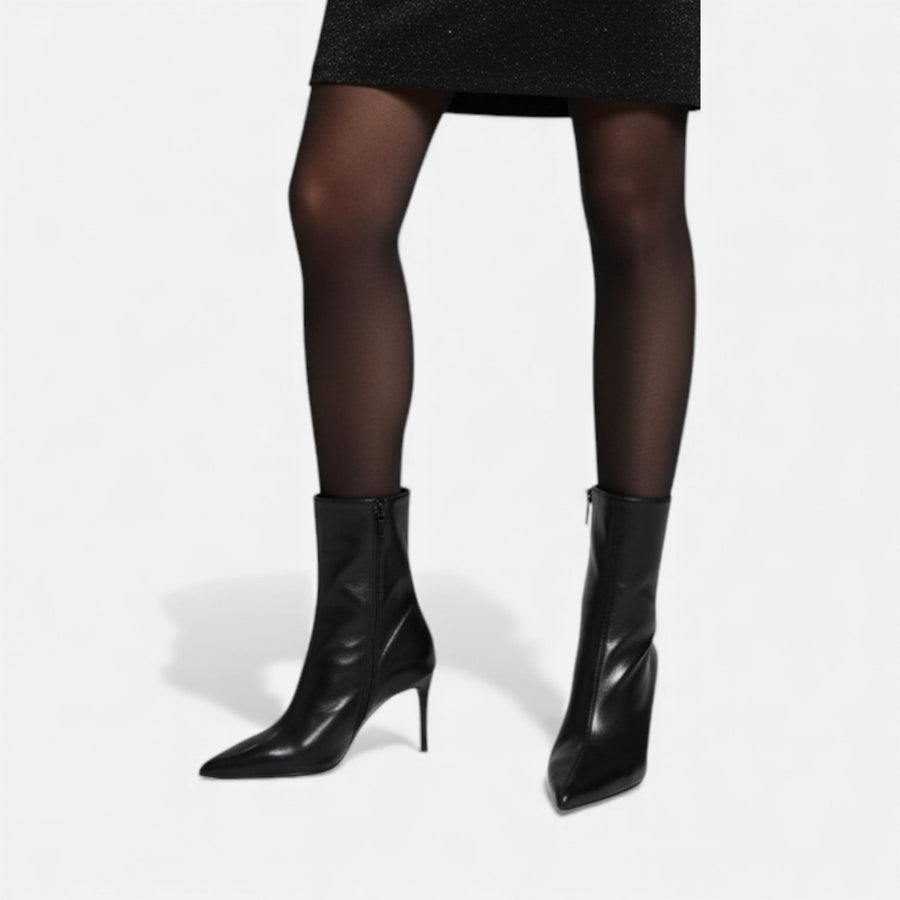 Botas de Salto Alto com Bico Fino para Mulheres – Elegância Retro Luxuosa