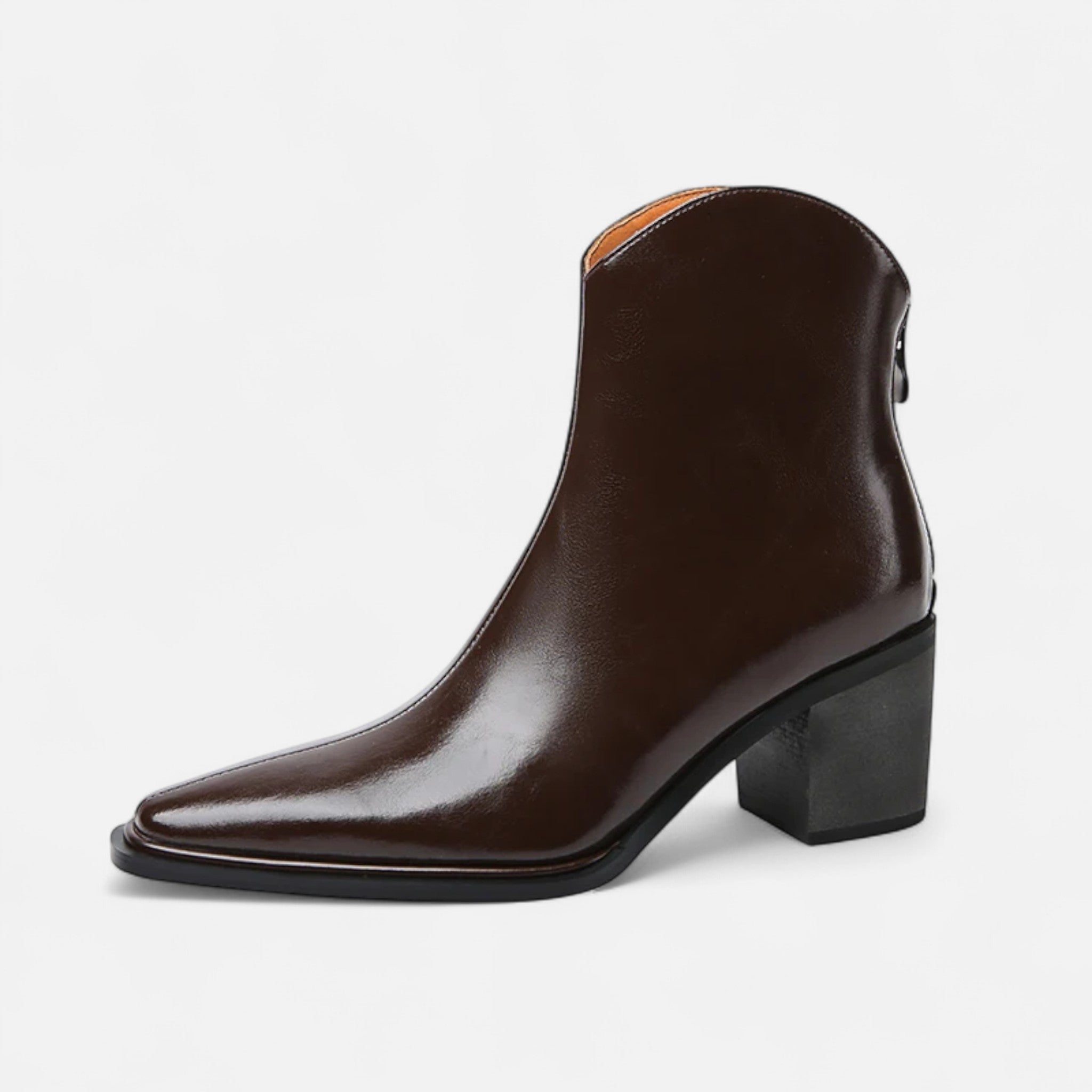 Botas de Salto Alto em Couro PU com Bico Fino para Mulheres Marrom
