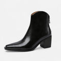 Botas de Salto Alto em Couro PU com Bico Fino para Mulheres Preto