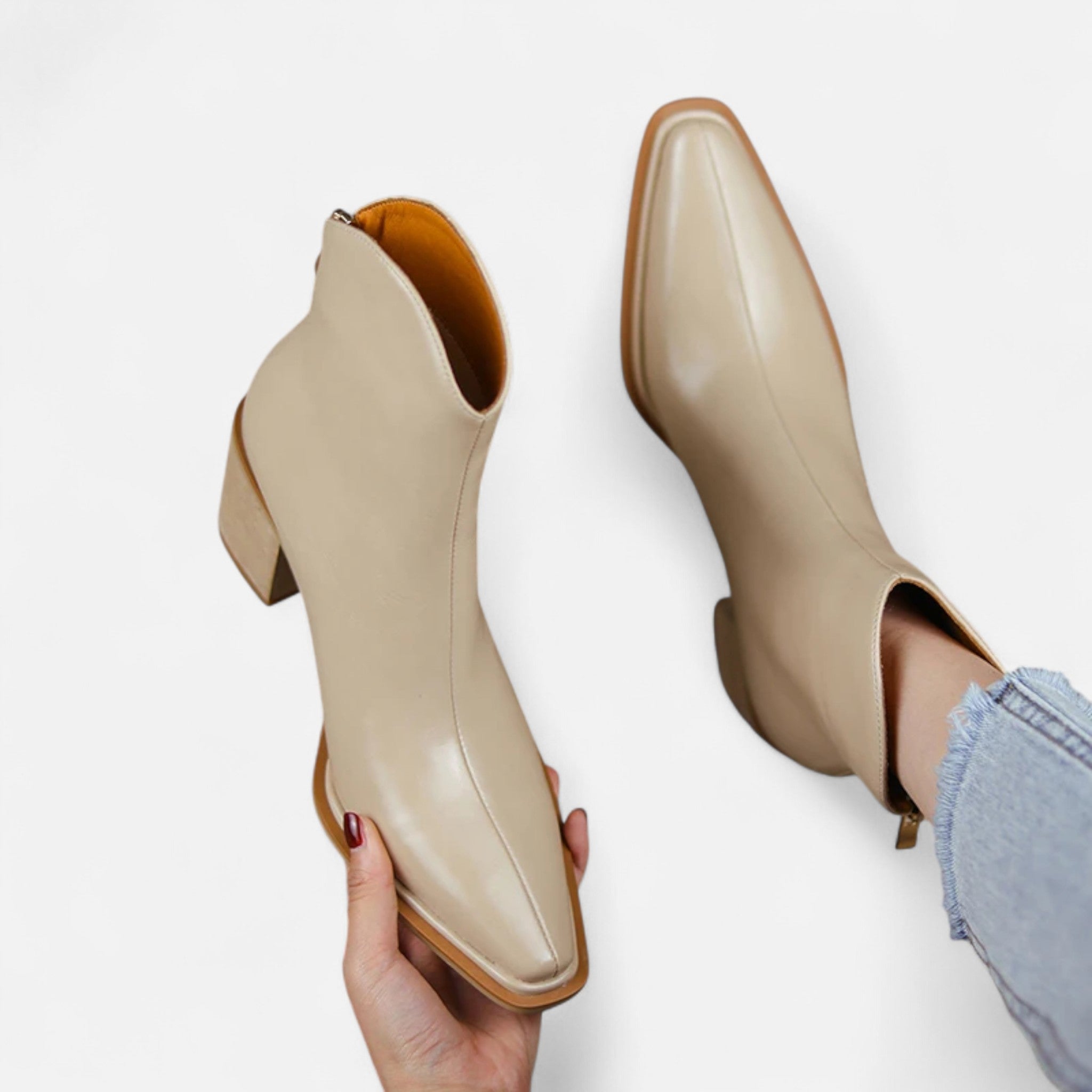 Botas de Salto Alto em Couro PU com Bico Fino para Mulheres