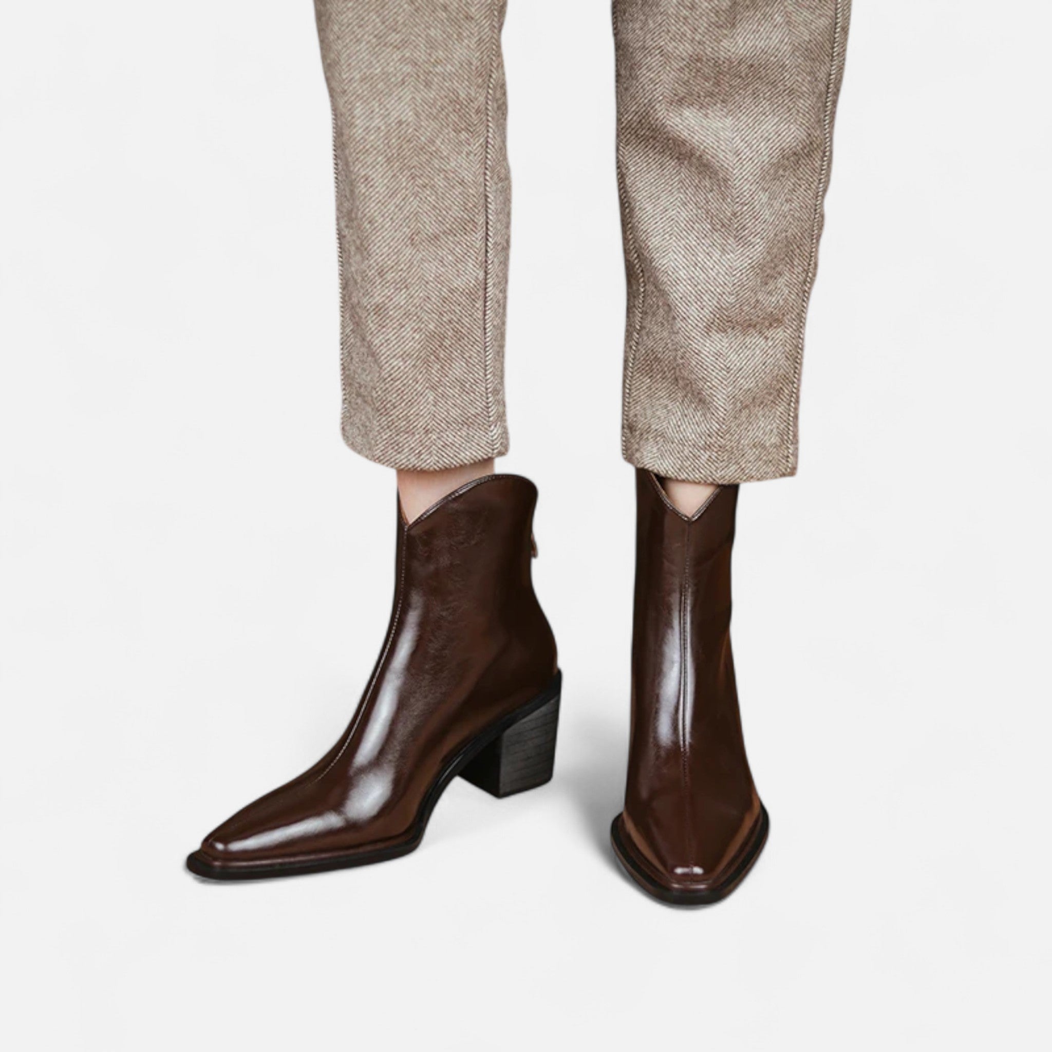 Botas de Salto Alto em Couro PU com Bico Fino para Mulheres