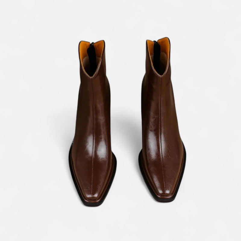 Botas de Salto Alto em Couro PU com Bico Fino para Mulheres