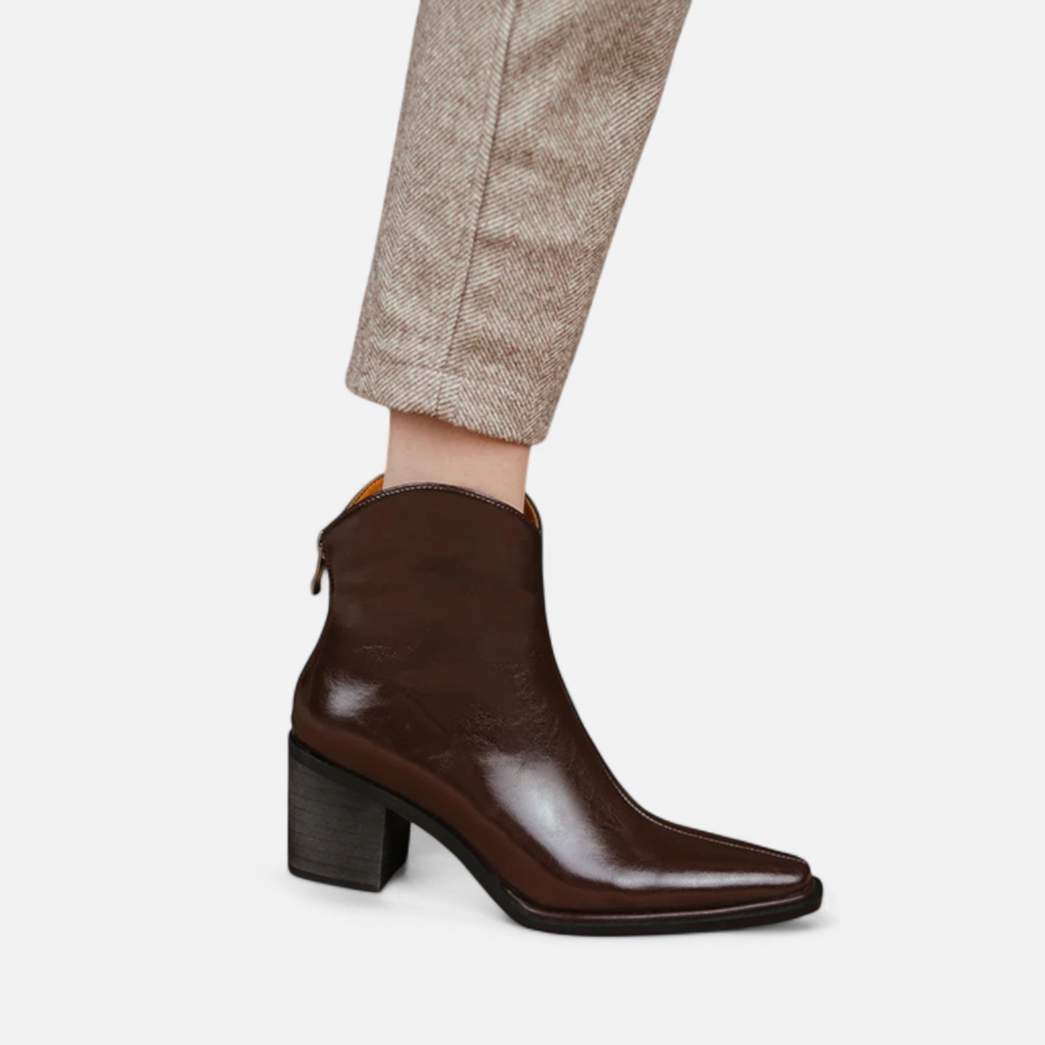 Botas de Salto Alto em Couro PU com Bico Fino para Mulheres