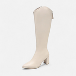 Botas de Salto Alto para Mulheres com Zíper até o Joelho Bege