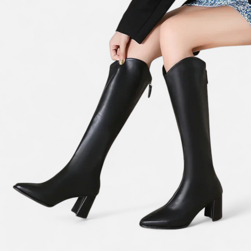 Botas de Salto Alto para Mulheres com Zíper até o Joelho