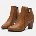 Botas de Salto com Zíper Retro Femininas Marrom