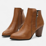 Botas de Salto com Zíper Retro Femininas Marrom