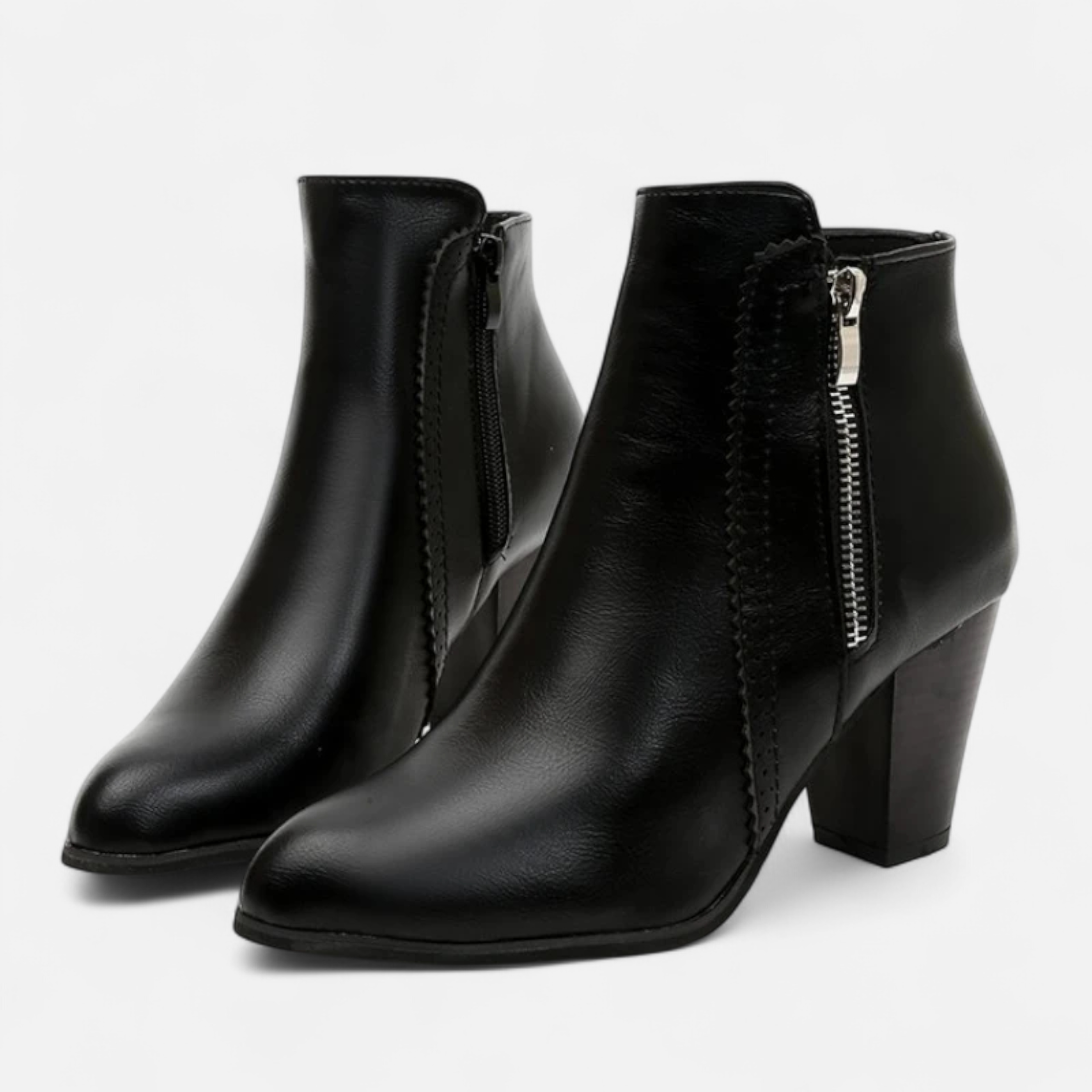 Botas de Salto com Zíper Retro Femininas Preto