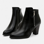 Botas de Salto com Zíper Retro Femininas Preto