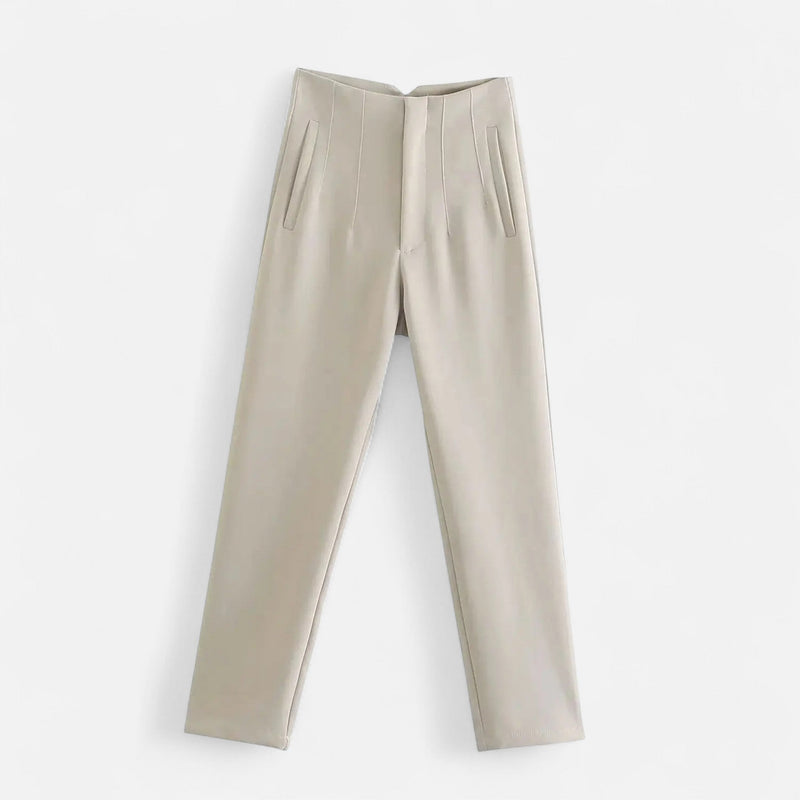Calças Lápis Femininas de Cintura Alta - Estilo Elegante e Sofisticado Bege