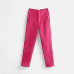 Calças Lápis Femininas de Cintura Alta - Estilo Elegante e Sofisticado Vermelho Rosa