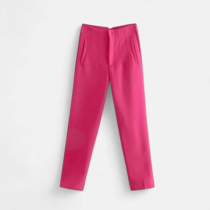 Calças Lápis Femininas de Cintura Alta - Estilo Elegante e Sofisticado Vermelho Rosa
