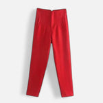 Calças Lápis Femininas de Cintura Alta - Estilo Elegante e Sofisticado Vermelho