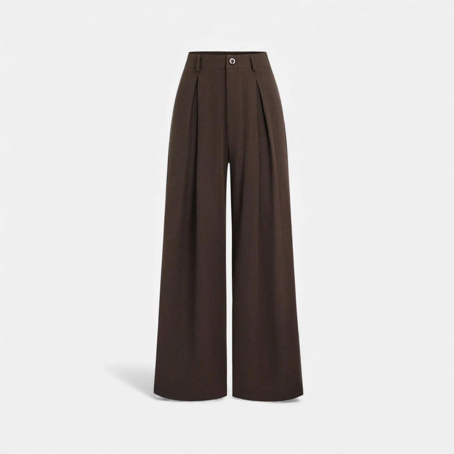 Calças Largas Plissadas em Jacquard para Mulheres Café