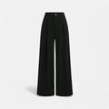 Calças Largas Plissadas em Jacquard para Mulheres Preto