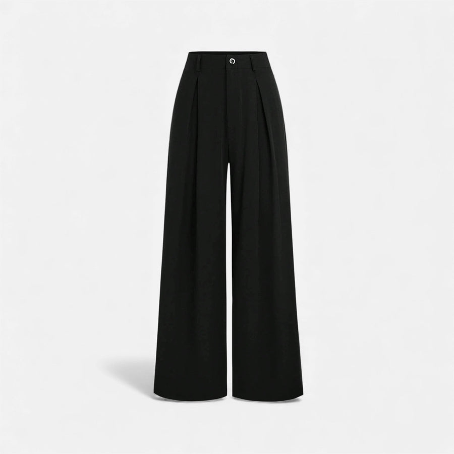Calças Largas Plissadas em Jacquard para Mulheres Preto