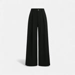 Calças Largas Plissadas em Jacquard para Mulheres Preto