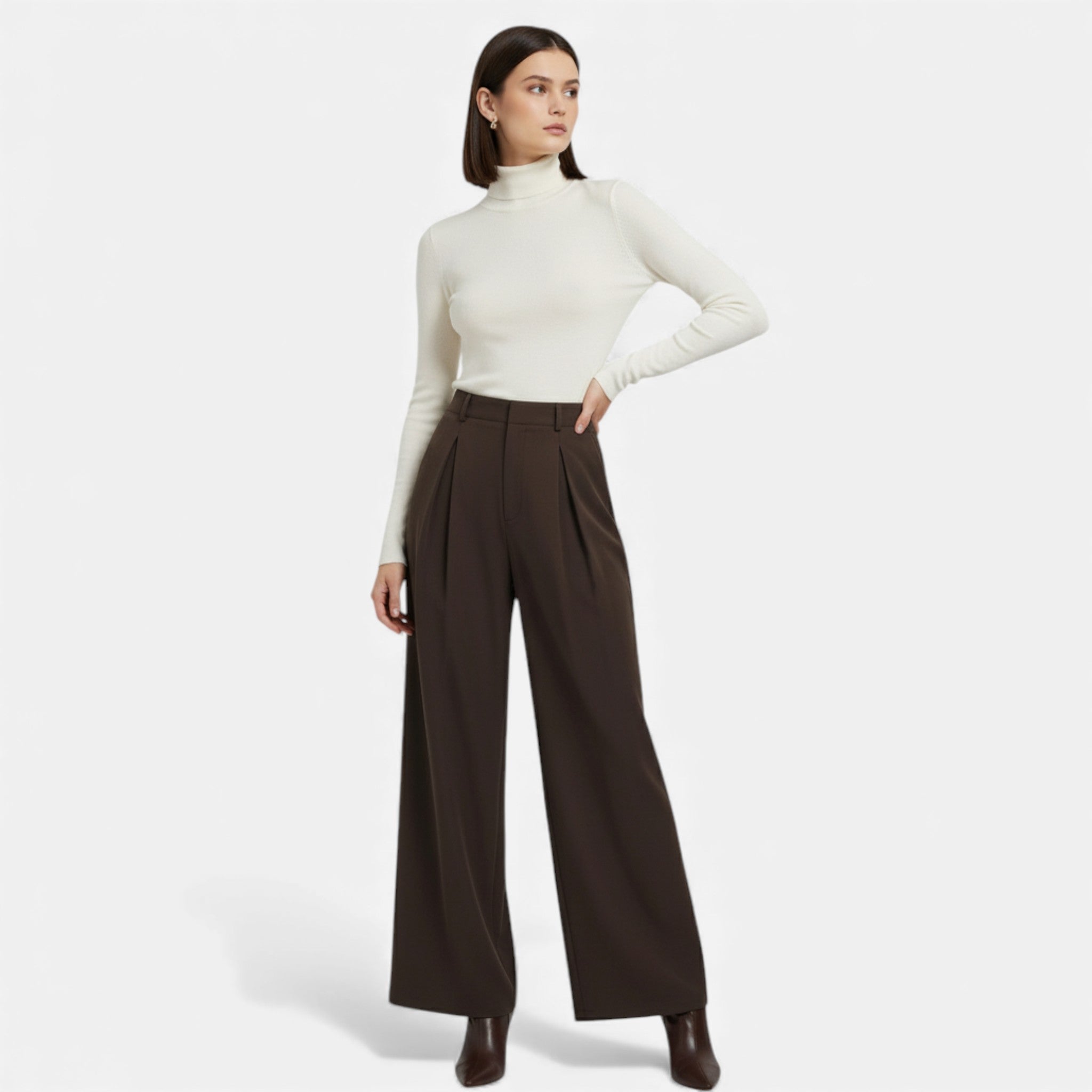 Calças Largas Plissadas em Jacquard para Mulheres