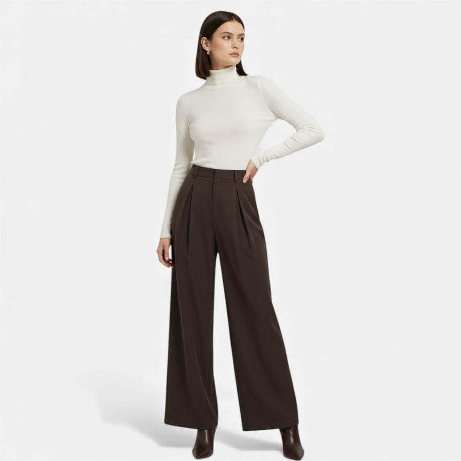 Calças Largas Plissadas em Jacquard para Mulheres