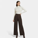 Calças Largas Plissadas em Jacquard para Mulheres