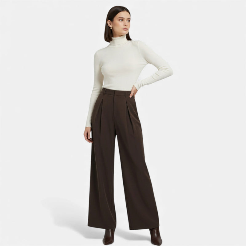 Calças Largas Plissadas em Jacquard para Mulheres