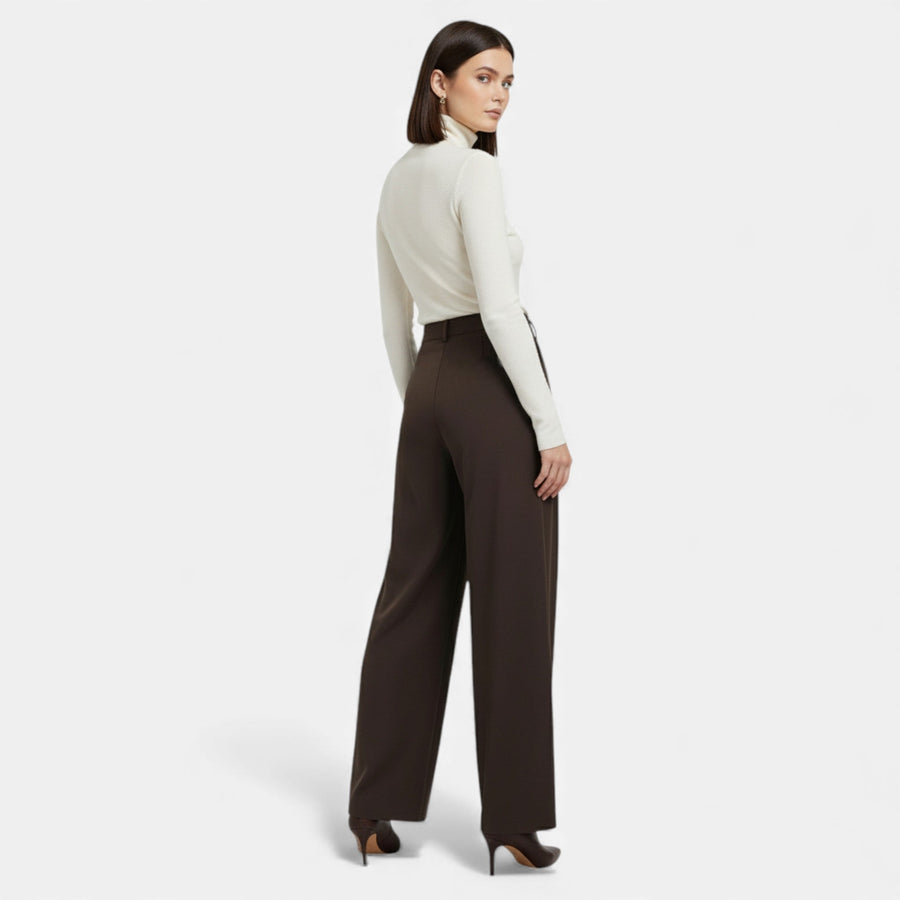 Calças Largas Plissadas em Jacquard para Mulheres
