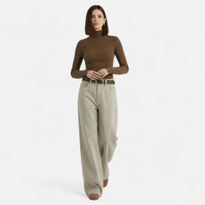 Calças de Algodão de Cintura Alta para Mulheres – Elegância com Pernas Largas