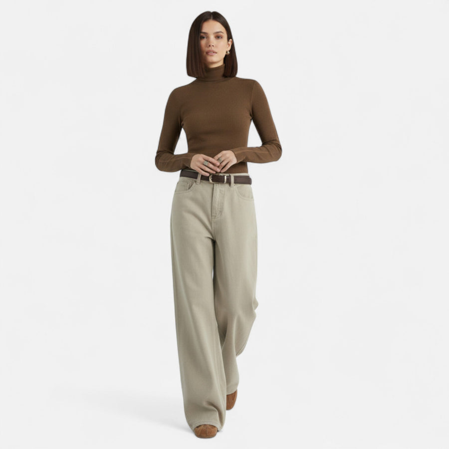 Calças de Algodão de Cintura Alta para Mulheres – Elegância com Pernas Largas
